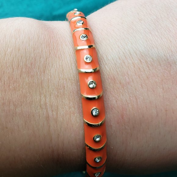2/20$ signed sequin orange enamel and rhinestones bracelet - Picture 2 of 3